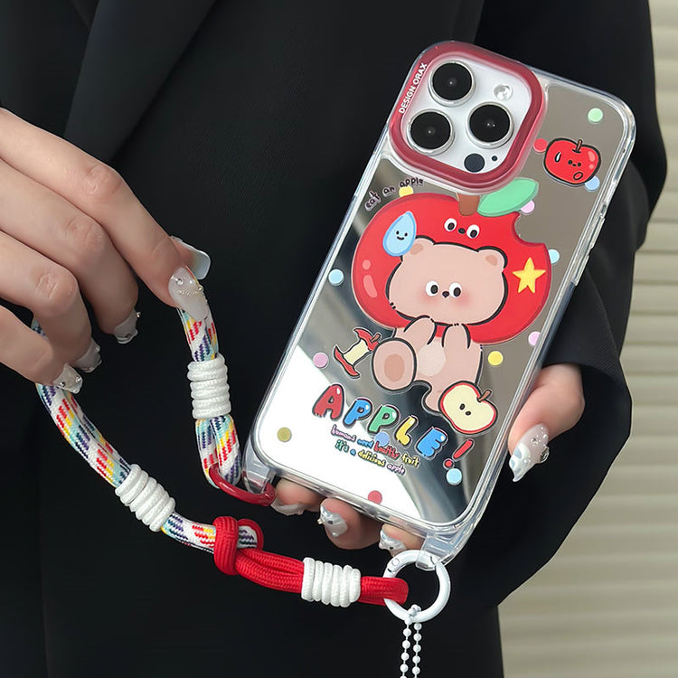 手機殼|iPhone15pro適用13promax掛繩鏡面殼蘋果14手機殼12卡通11「LR0826」24.07