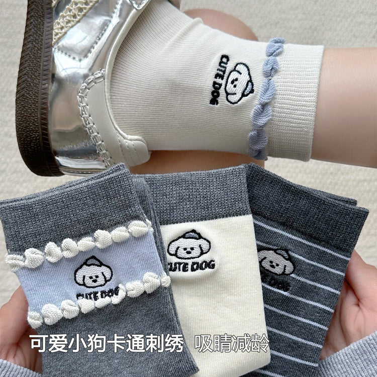 女襪|卡通圖案襪子女棉質吸汗透氣親膚舒適中筒襪雙針耐磨花邊諸暨襪子「YR1206」25.08-4