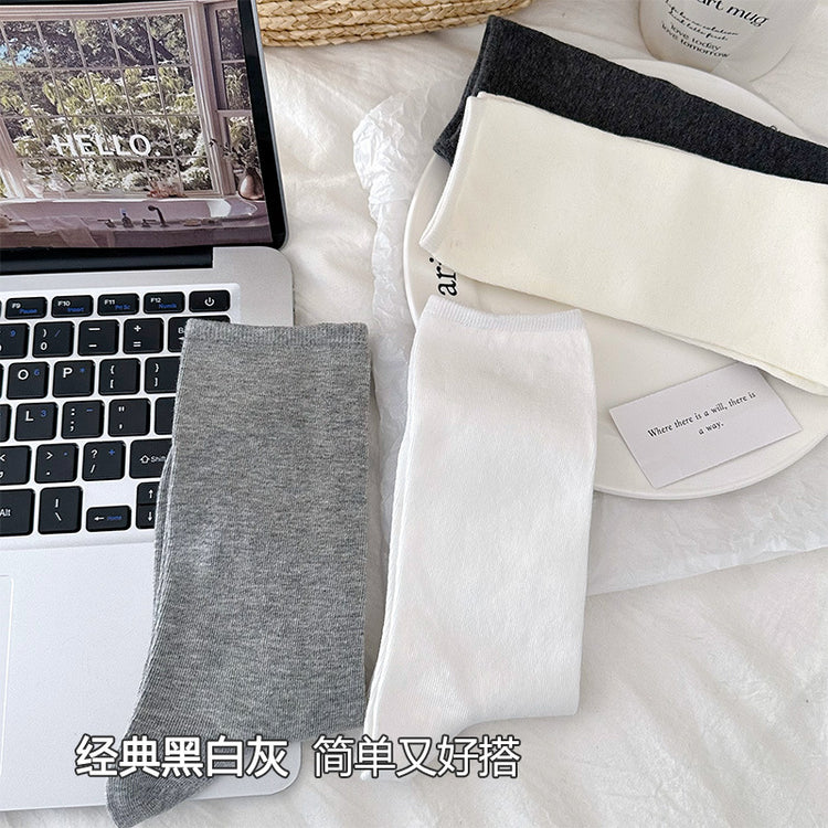 女襪|灰色堆堆襪子女棉質柔軟親膚舒適彈力中筒襪ins潮簡約好搭無骨襪「MS5011」25.03-2