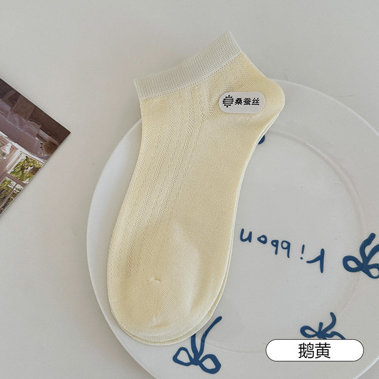 女襪|桑蠶絲涼感襪子女夏季薄款網眼透氣短襪簡約彈力無骨諸暨襪子批發「AC8827」25.04-4
