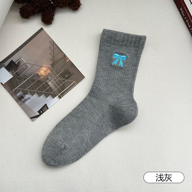 女襪|美拉德襪子女秋冬ins潮棉質吸汗透氣中筒襪韓系蝴蝶結彈力堆堆襪「MYH24151」25.10-3