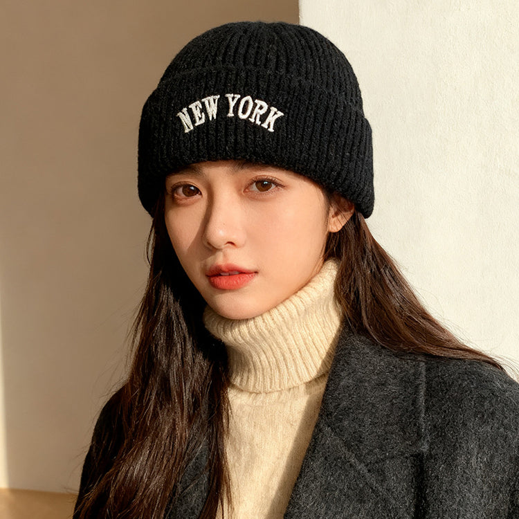流行帽子|美式刺繡針織帽子女秋冬韓版字母毛線帽保暖百搭套頭護耳冷帽男潮「C5832」25.11-3