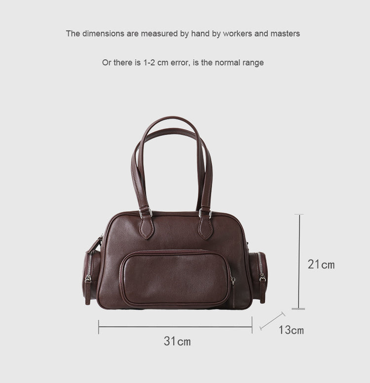 質感真皮|2024新款復古運動手提包機車包大容量秋冬單肩公文包休閒真皮女包「3301」24.12-4