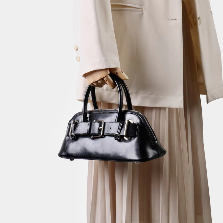 質感真皮|2025新款百搭手提包時尚優雅肩斜背包韓國小眾手提保齡球包包「6717」25.07-2