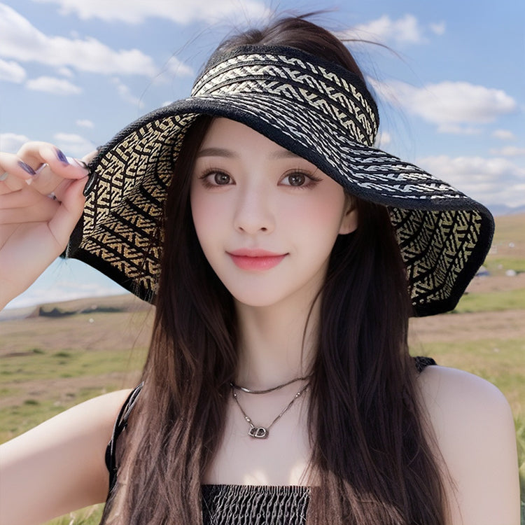 流行帽子|大檐可折疊出遊防曬空頂帽子女2025新款夏季遮陽帽防紫外線草帽子「C5351」25.06-4