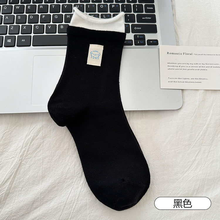 女襪|彈力卷邊襪子女2025夏季新款ins潮中筒襪棉質透氣吸汗薄款堆堆襪「DL25811」25.04-3