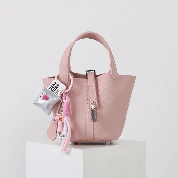 質感真皮|2025年新款時尚軟牛皮水桶包togo頭層牛皮h家菜籃子百搭通勤手提包「80900」25.04-4