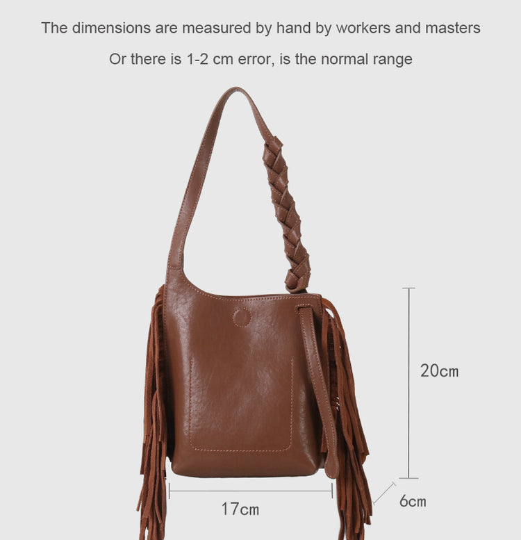 質感真皮|2025全新流蘇軟牛皮斜背包度假風百搭休閒信封包潮流輕奢單肩斜挎包「7058」25.09-4