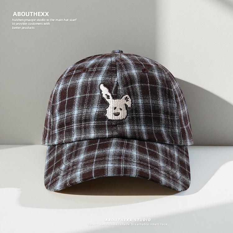 流行帽子|韓系復古格紋小狗帽子女2025新款顯臉小棒球帽百搭遮陽防曬鴨舌帽「C5615」25.09-3