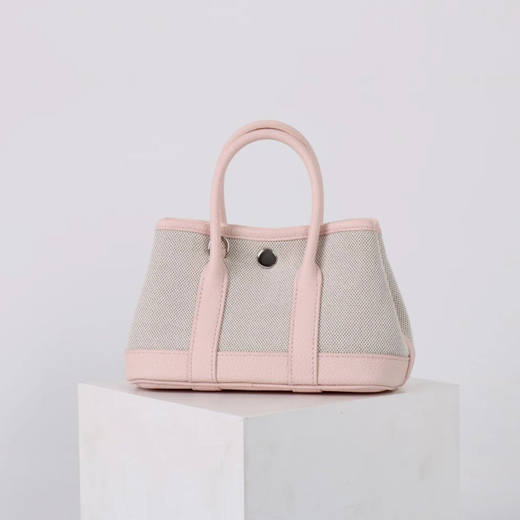 質感真皮|2025潮流新頭層牛皮撞色帆布手提花園包高級感洋氣單肩包休閒斜背包「80592」25.04-2