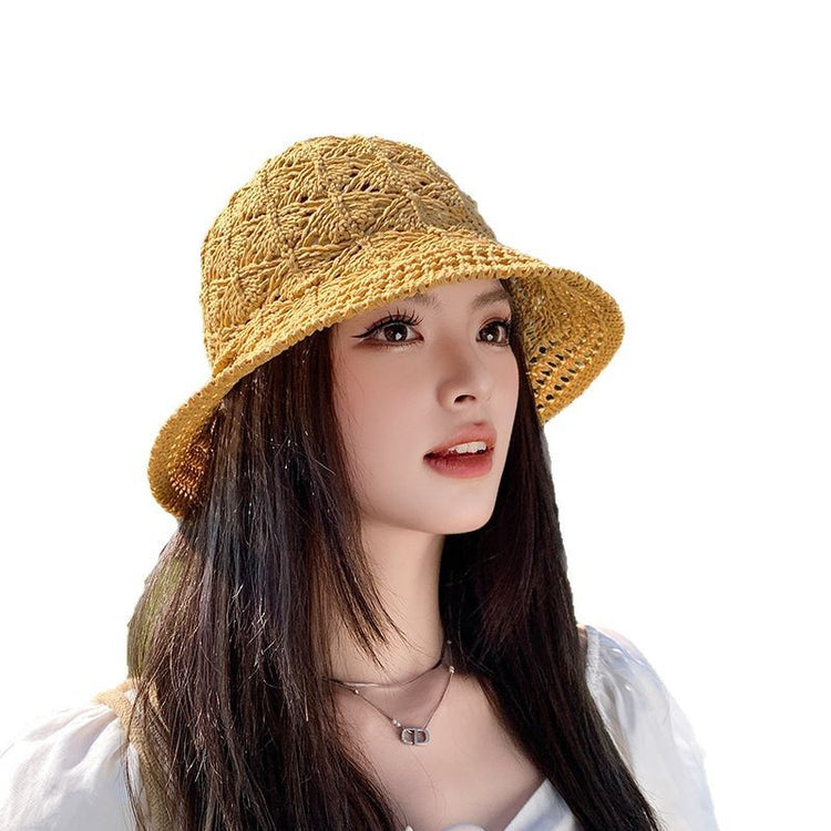流行帽子|春夏新款帽子女簡約百搭漁夫帽鏤空透氣針織太陽帽出遊遮陽防曬帽「C5144」25.04-1