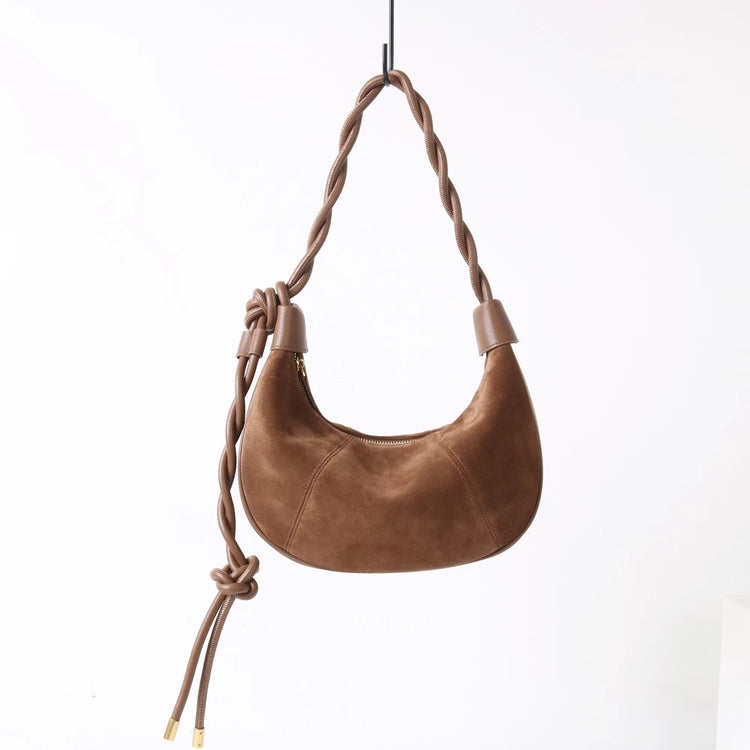 質感真皮|2025新款磨砂牛皮休閒百搭牛角月牙餃子包真皮腋下包簡約通勤「7040」25.06-4