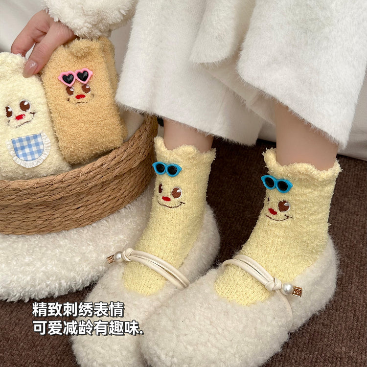 女襪|立體小熊襪子女秋冬保暖加厚可愛卡通睡眠襪親膚舒適居家地板襪「WN2532」25.12-1