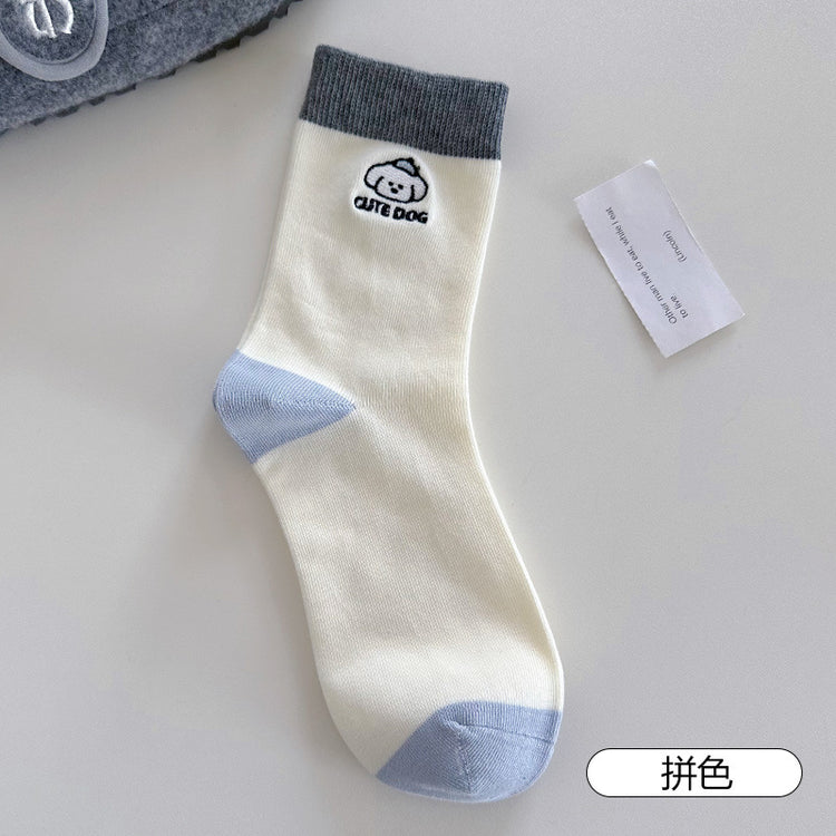 女襪|卡通圖案襪子女棉質吸汗透氣親膚舒適中筒襪雙針耐磨花邊諸暨襪子「YR1206」25.08-4