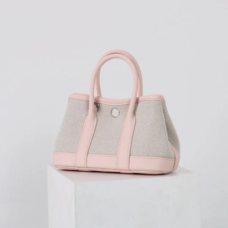 質感真皮|2025潮流新頭層牛皮撞色帆布手提花園包高級感洋氣單肩包休閒斜背包「80592」25.04-2