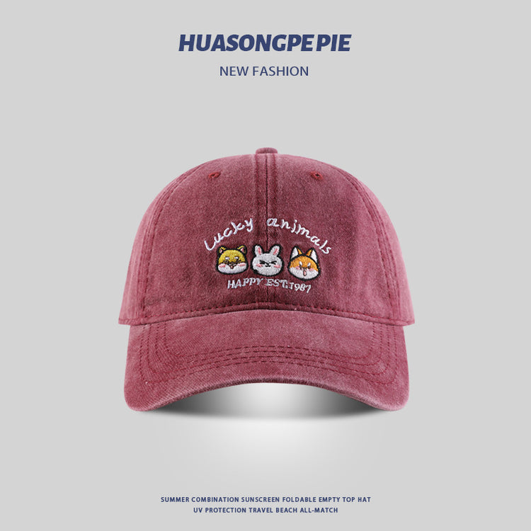 流行帽子|動物刺繡棒球帽子女夏季透氣百搭水洗棉遮陽帽戶外運動輕薄鴨舌帽「C4144」24.07-2