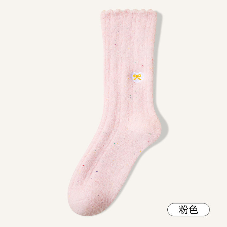 女襪|白色堆堆襪子女秋冬季加絨加厚蓄熱保暖澳絨襪潮流好搭彈力中筒襪「DB2435」24.12-4