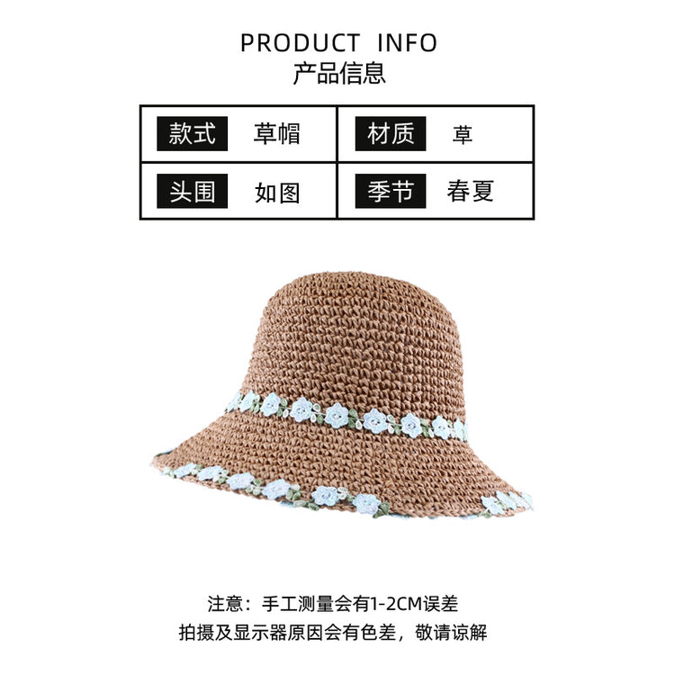 流行帽子|花朵草帽女大帽檐夏季海邊度假沙灘帽顯臉小草編可折疊遮陽防曬帽「C3885」24.04-5