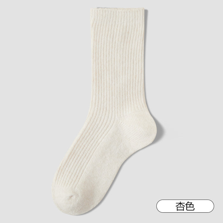 女襪|冬季加厚襪子女雙針耐磨保暖抗寒羊毛襪親膚舒適彈力竪條中筒襪「FM2680」25.10-4