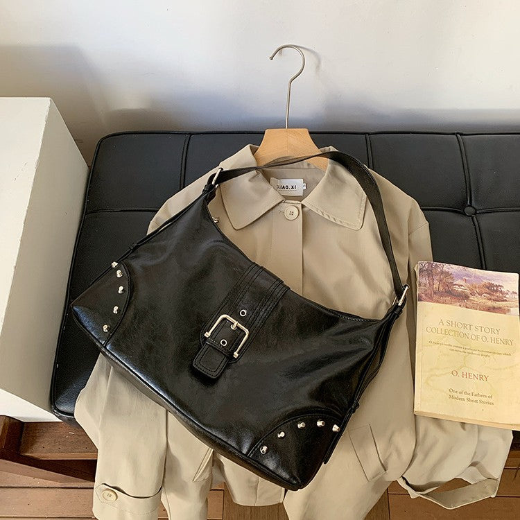 日韓流行|小眾通勤百搭復古高級感鉚釘腋下包2025新款百搭手提單肩斜挎包「D9046」25.11-4