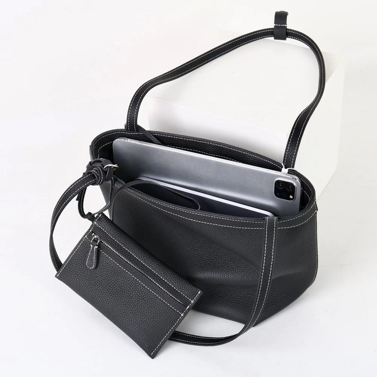 質感真皮|2025新款牛皮復古時尚單肩手提包百搭高級感托特包子母包通勤極簡包「8271」25.11-2