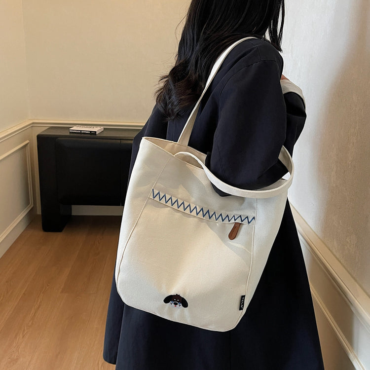 致青春|簡約手提帆布包包女2025秋冬新款百搭刺繡手拎布包學生單肩斜挎包「1805-125」25.09-5