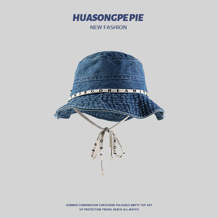 流行帽子|牛仔大帽檐遮陽帽夏季女復古休閒登山帽顯臉小系帶漁夫帽出遊帽子「C4142」24.07-2