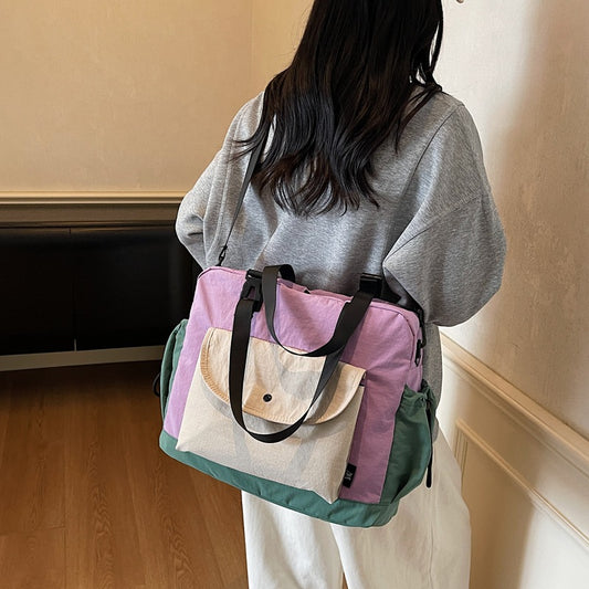 致青春|韓版拼接撞色韓版布包2025新款高級感大容量通勤單肩斜背包「8831-130」25.11-2