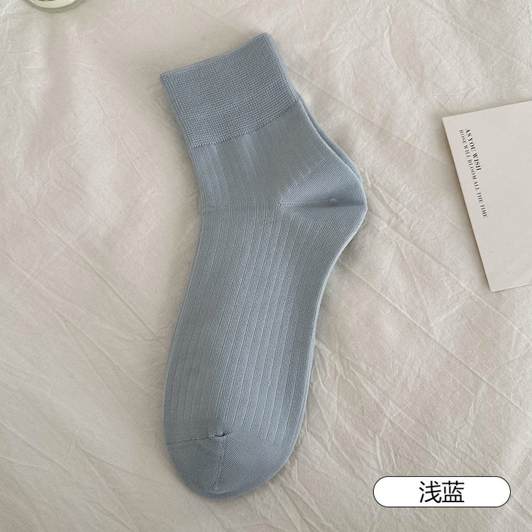 女襪|襪子女春夏棉質吸汗透氣竪條顯瘦短襪彈力無骨親膚舒適純色休閒襪「MI1123」25.04-1