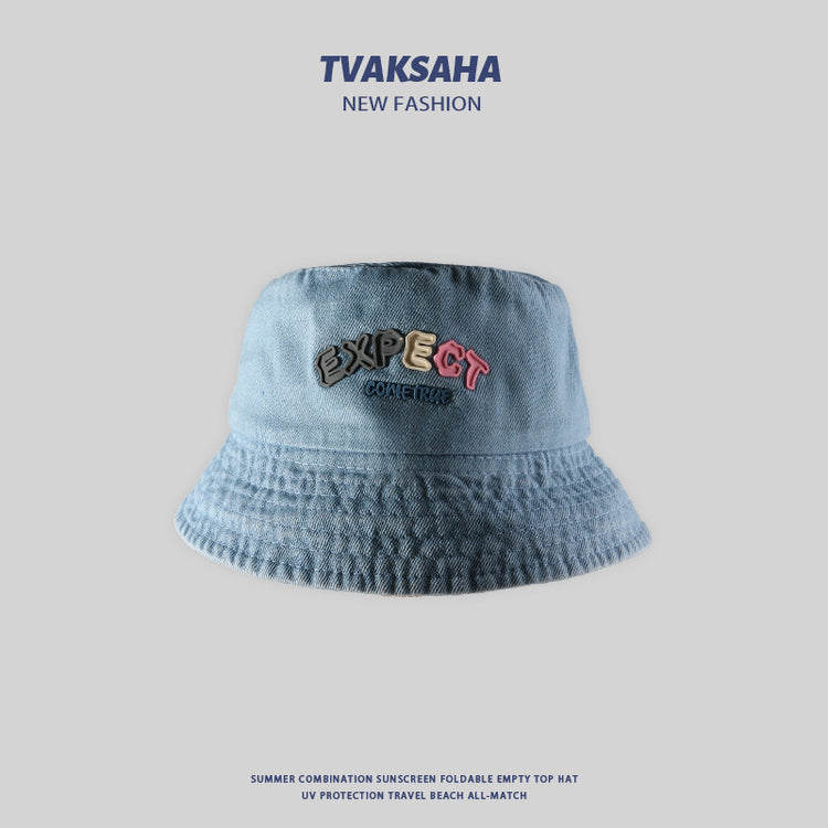 流行帽子|原創設計牛仔漁夫帽女時尚百搭字母盆帽學生情侶防紫外線遮陽帽男「C4124」24.07-3