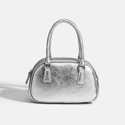 日韓流行|韓國小眾設計手提女包精緻百搭斜挎油蠟皮保齡球包波士頓包「9365#」24.05-1