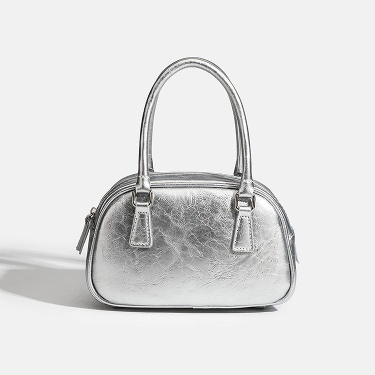 日韓流行|韓國小眾設計手提女包精緻百搭斜挎油蠟皮保齡球包波士頓包「9365#」24.05-1