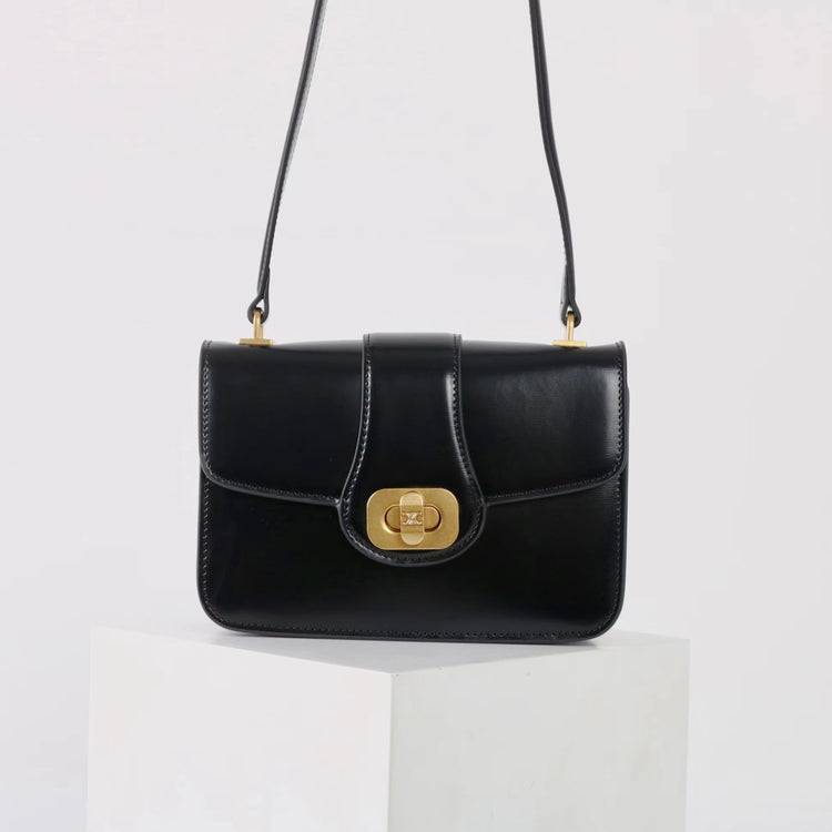 質感真皮|2025新款百搭進口小牛皮扭鎖翻蓋手提單肩腋下包精緻通勤女士包「6083」25.04-2