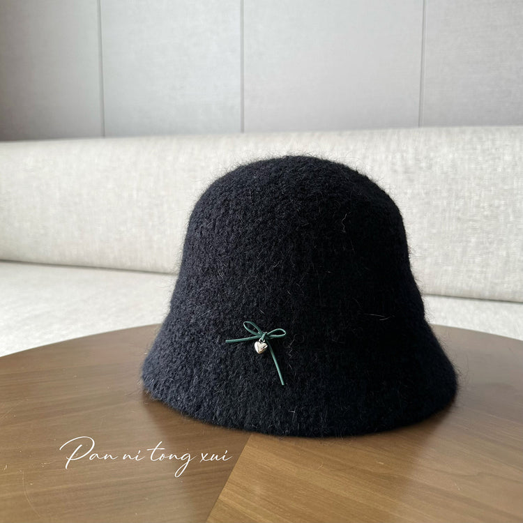 流行帽子|羊毛兔毛混紡漁夫帽女士秋冬新款顯臉小時尚蝴蝶結冬季保暖帽子「M2708S」24.10-2