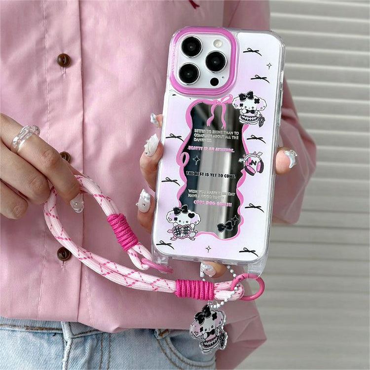 手機殼|iPhone15pro適用12掛繩鏡面殼蘋果13手機殼14promax卡通11「WL0050」24.07