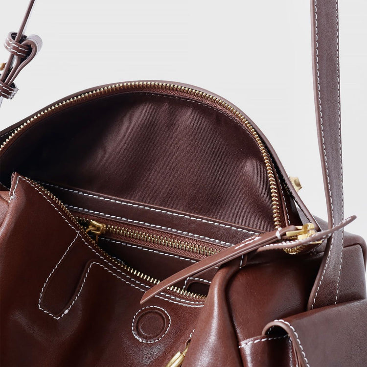 質感真皮|秋冬新款頭層水晶植鞣牛皮無性別復古手提相機包大容量單肩斜背包「155M」24.11-2