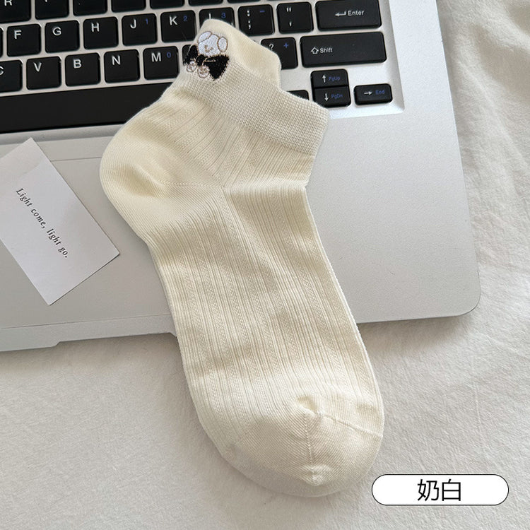 女襪|灰色襪子女後跟提耳防磨護踝短襪後跟精緻刺繡棉質親膚舒適休閒襪「MYH20253」25.04-3