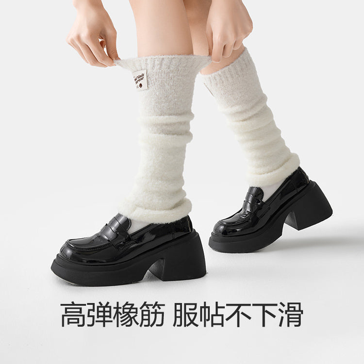 女襪|白色羊絨襪子女彈力羅口蓄熱鎖溫堆堆襪套秋冬季加厚保暖舒適腿套「YM2470」24.12-4