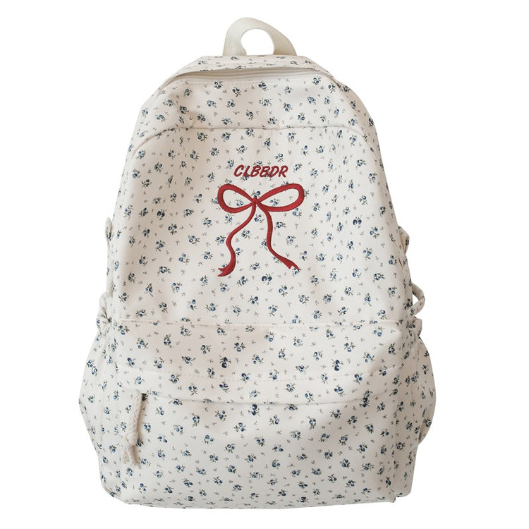 致青春 | 蝴蝶結刺繡小碎花雙肩包女時尚百搭設計感背包大容量少女學生書包「1863-126」25.03-1