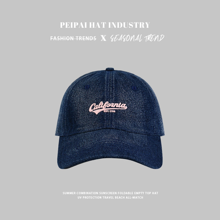 流行帽子|帽子鴨舌帽女顯臉小百搭膠印水洗牛仔遮陽帽休閒時尚騎行棒球帽男「C4403」24.09-1