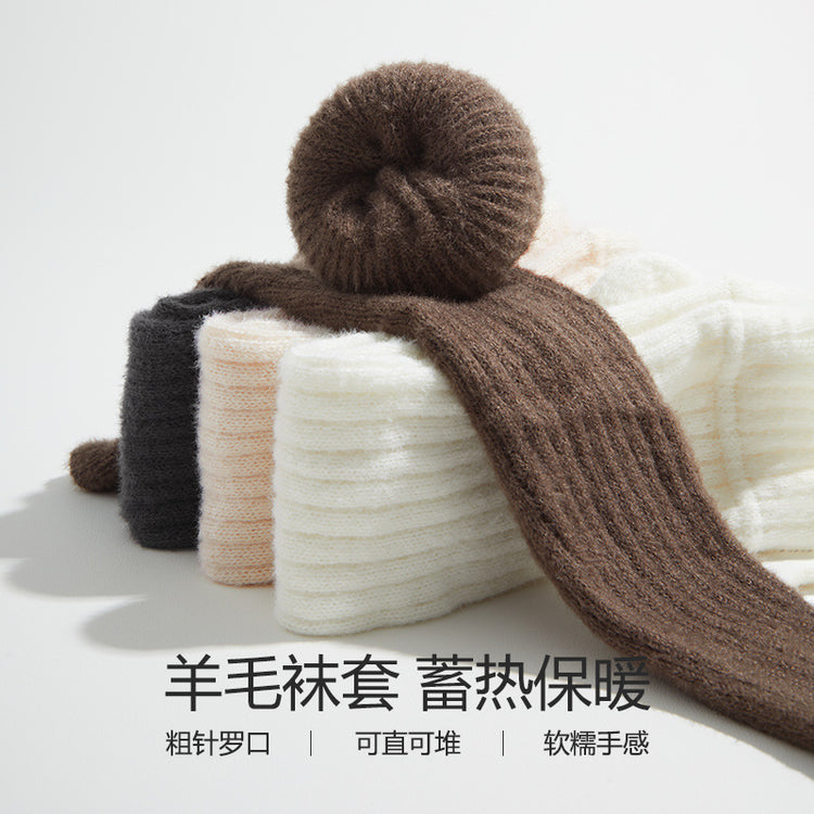 女襪|灰色針織襪套女秋冬季蓄熱加厚保暖羊絨襪彈力親膚舒適Y2K腿套「MZ24134」24.12-4