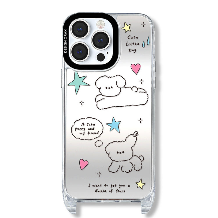 手機殼|蘋果15pro手機殼12/11掛繩鏡面殼13promax卡通iPhone14適用「LR0827」24.07