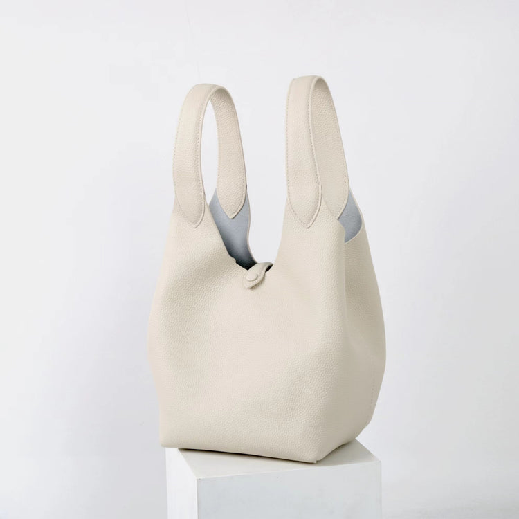 質感真皮|新款頭層牛皮水桶包菜籃手提女真皮高級感托特包荔枝紋包包「9017」25.03-2