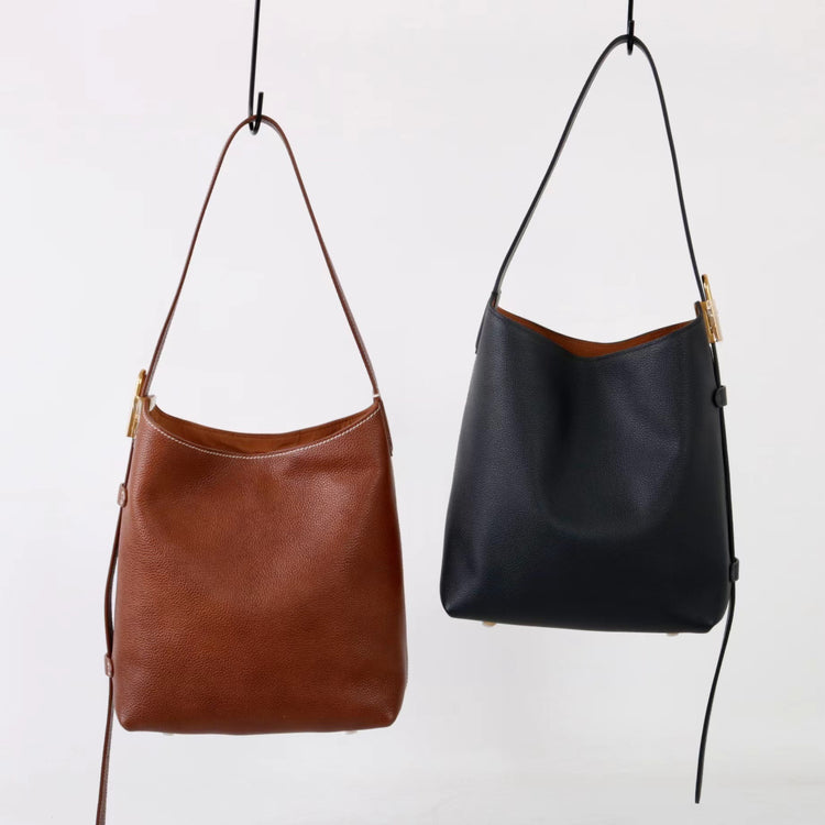 質感真皮|新款福寶頭層牛皮鎖扣hobo水桶包單肩斜背包真皮女包腋下包包「TG2503-3」25.03-3