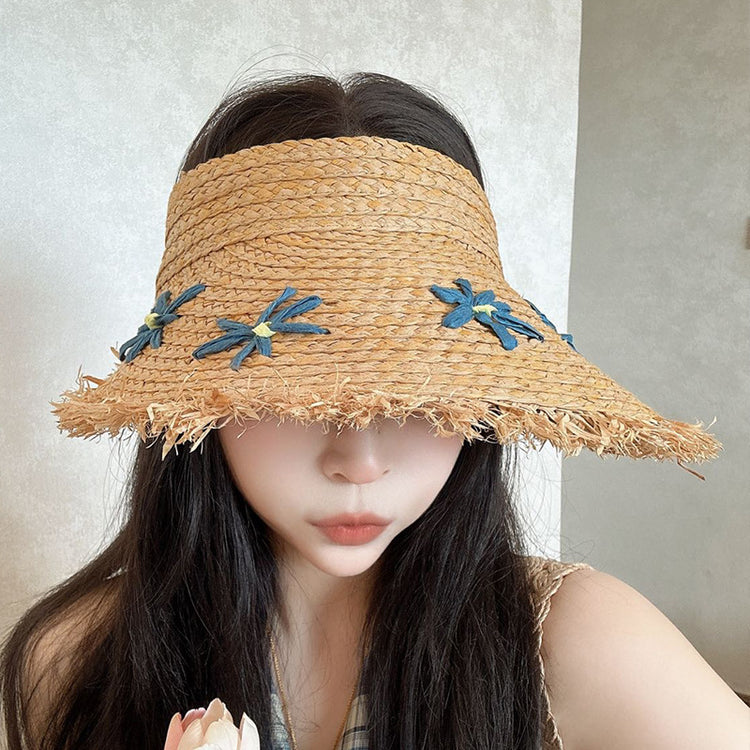 流行帽子|夏季海邊沙灘出遊帽子女休閒草編空頂帽大檐防紫外線防曬遮陽帽潮「C5311」25.06-2