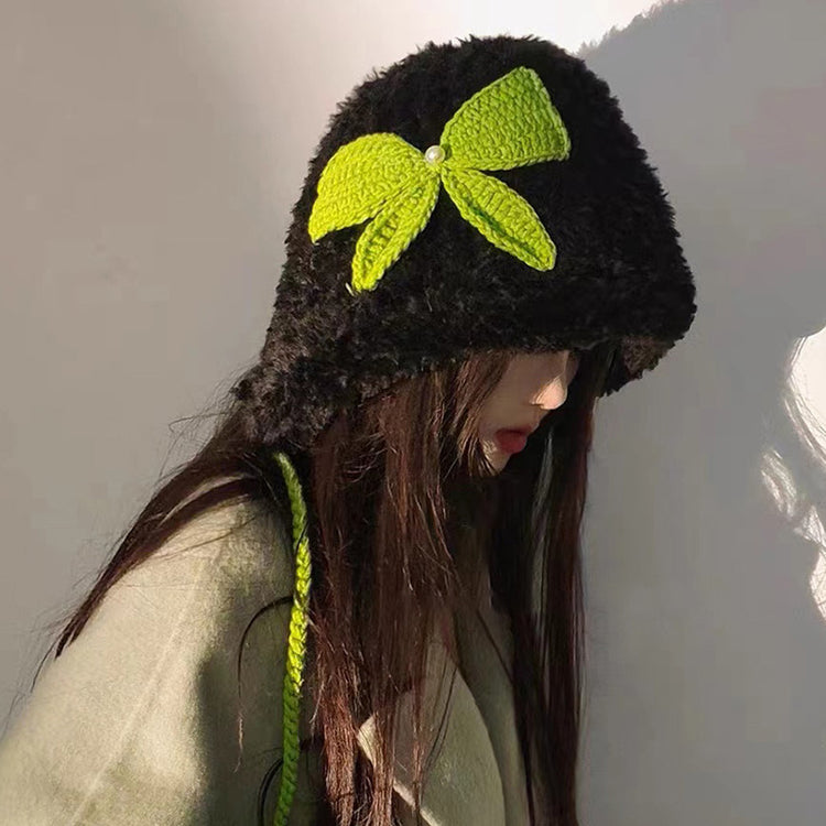 流行帽子|巴拉克拉法帽冬天保暖針織帽可愛蝴蝶結甜美百搭護耳帽學生毛絨帽「C4567」24.12-2