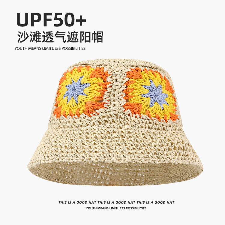 流行帽子|蕾絲系帶草帽夏季女帽子防曬學生戶外遮陽帽綁帶沙灘彩虹太陽帽子「C3929」24.05-2