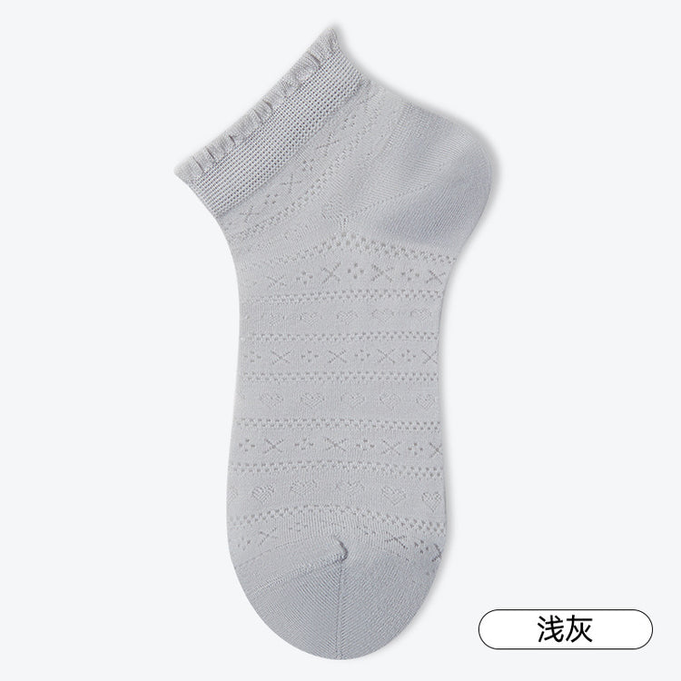 女襪|花邊淺口襪子女春夏季薄款鏤空吸汗透氣短筒襪miu系網眼休閒襪「XC2275」25.02-2
