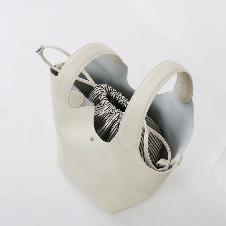 質感真皮|新款頭層牛皮水桶包菜籃手提女真皮高級感托特包荔枝紋包包「9017」25.03-2