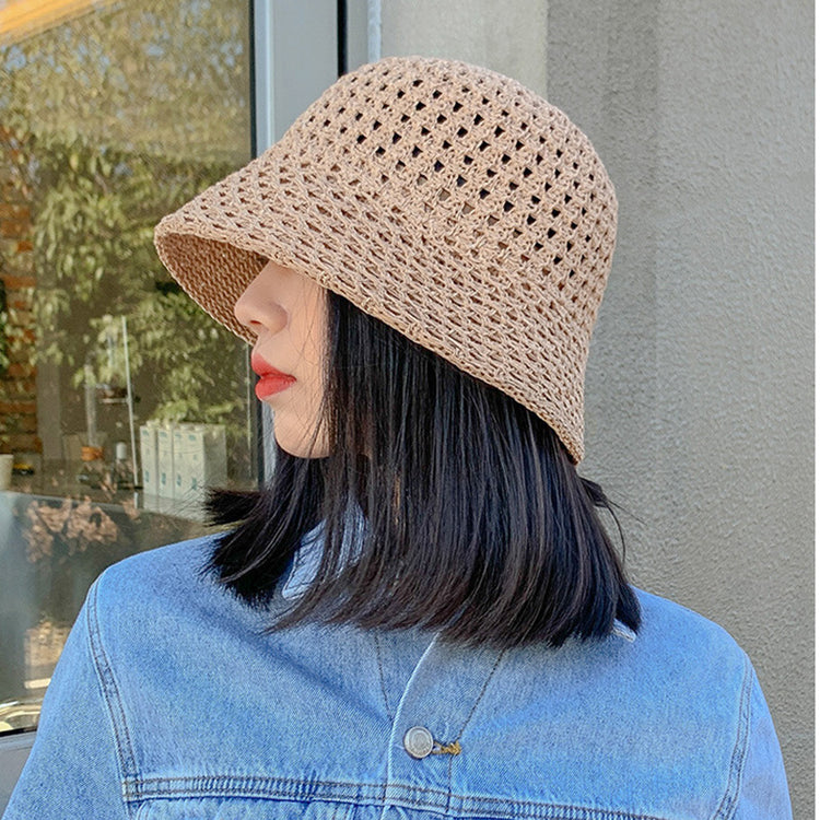 流行帽子|帽子夏季時尚鏤空水桶帽女士海邊沙灘出遊遮陽帽學生顯臉小漁夫帽「B21313」25.02-1